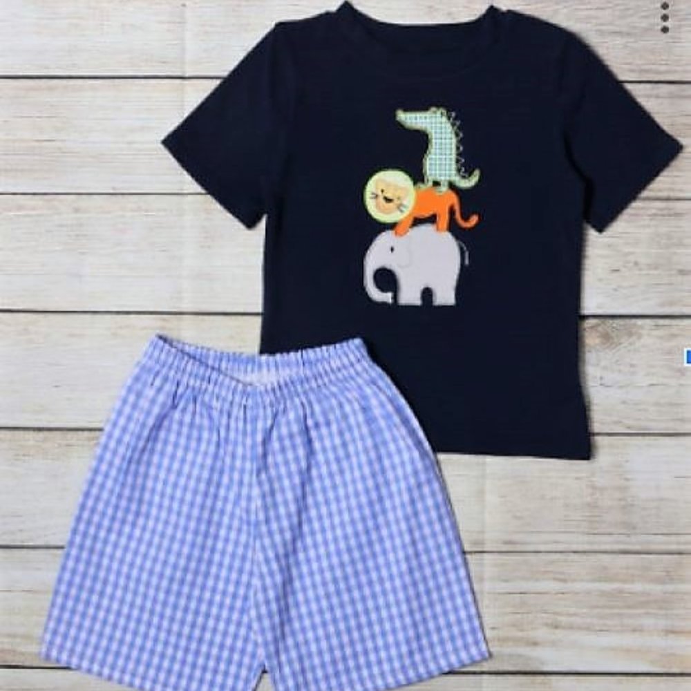 Boutique Zoo Animals Boys Shorts Outfit Set